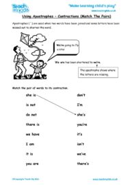 Worksheets for kids - using-apostrophes-contractions-match-the-pairs